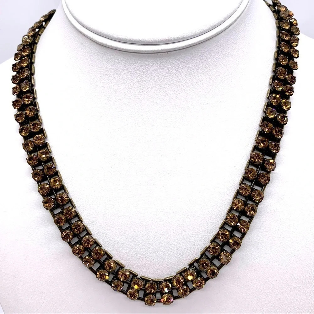J. Crew Double Row Brown Crystal Necklace